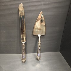 Avon Royal Sapphire Cake Server Knife Set 2004 Blue Enamel Serving Utensils…