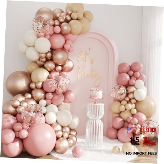 Dusty Pink Balloon Arch Kit, 143Pcs Blush Pink Sand White Nude Rose Gold Boho