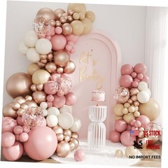 Dusty Pink Balloon Arch Kit, 143Pcs Blush Pink Sand White Nude Rose Gold Boho