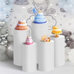 Set of 5 – White Cylinder Pedestal Stand Covers, Spandex Cylinder Stand Covers f