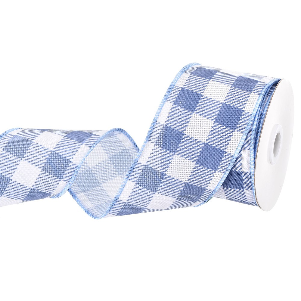 Plaid Check Ribbon, 2.5 Inch x 10 Yards Gingham Ribbon, Deep Blue