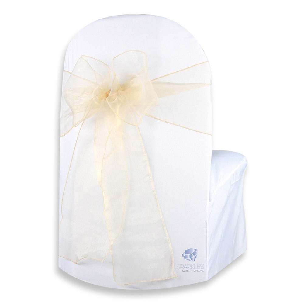 150 pcs Organza Chair Cover Bow Sash 108″x8″ – Champagne – Wedding Party cj