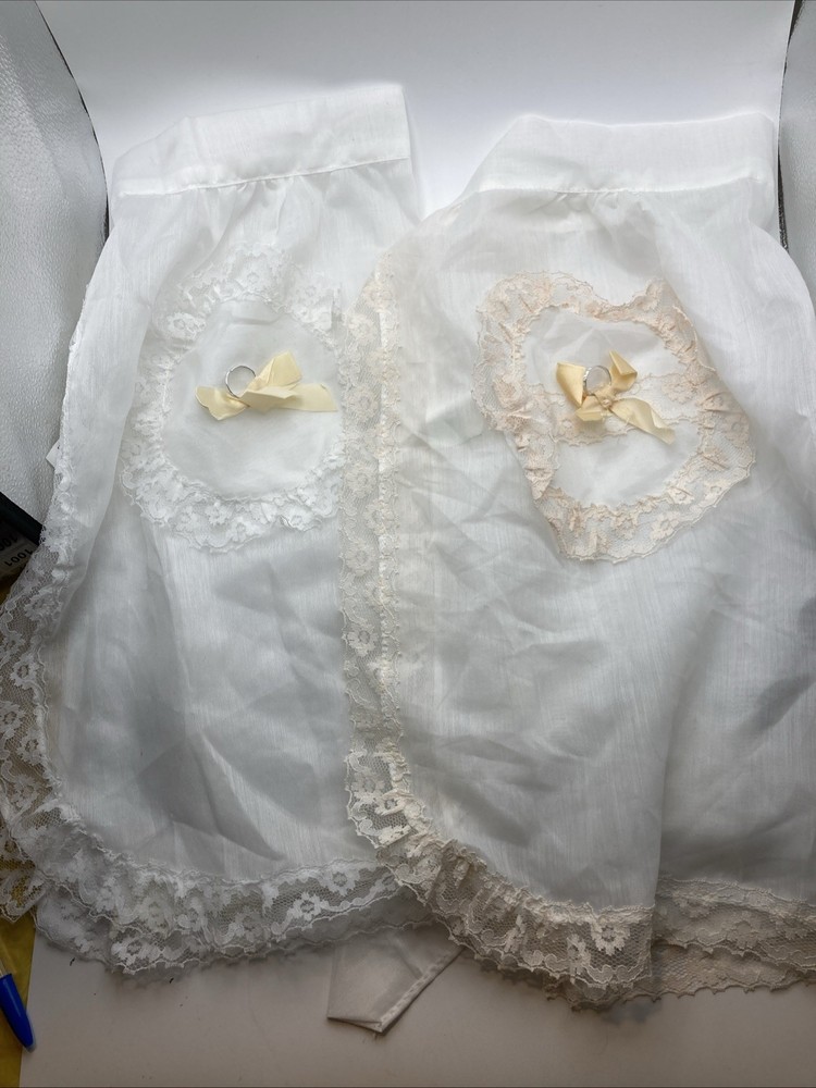 VTG 1950’s Set Of 2 Wedding Or Server Aprons Lace White And Apricot Colors MCM