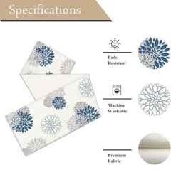 Blue Gray Table Runner Dahlia Pinnata Flower Beige Table Runners Modern