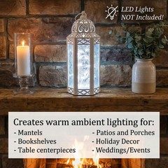 VELA LANTERNS White Moroccan Candle Lantern Decorative Medium, White/Clear