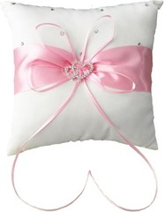 7.8″ Satin Double Hearts Decoration Wedding Ring Bearer Pillow Pink