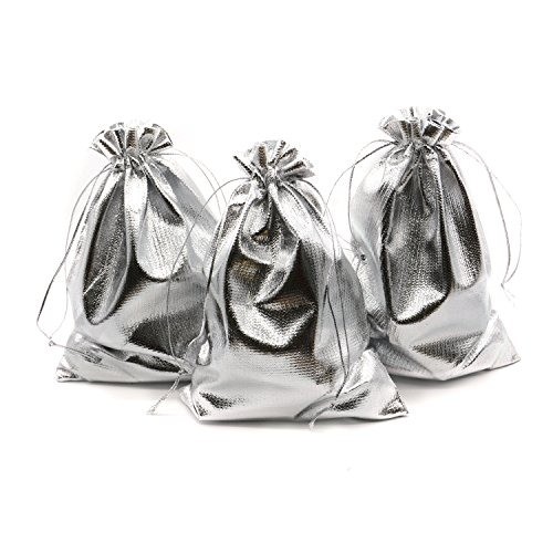 100 Pack Silver 5×7 Heavy-Duty Organza Drawstring Bags for Elegant Gifting