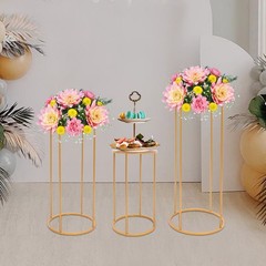 A Set of 3 Cylindrical Flower Racks Gold Party Decor Stand Metal Flower Holder