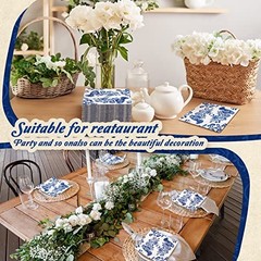 200 Pcs Blue Floral Napkins Blue White Disposable Dinner Napkins 10 x 10 Inch
