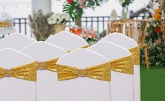 Pack of 50 Spandex Sequins Chair Sashes Gold Chair Bands with Buckles, Chairs