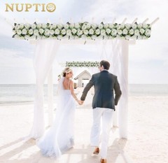NUPTIO Artificial Flower Centerpiece 2 Pc 16″x6″ White Roses Floral Arrangement