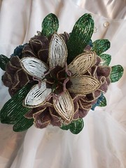 Beaded Flower Wedding Bridal Bouquet W/White Blue Purple Handmade Flowers