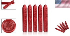 5 Metallic Red Sealing Wax Sticks with Wicks for Elegant Invitations & Gifts