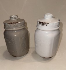 Set of 2 Ceramic Mason Jar Style Kitchen Gray White Farmhouse Decor