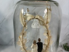 Vintage Bride & Groom Cake Topper ~Chalkware ~1950’s~UNIQUE IN JAR