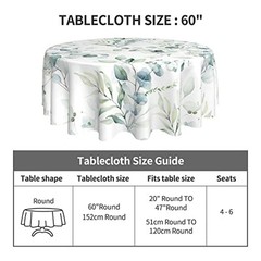 Spring Leaf Floral Sage Green Tablecloth Round 60 Inch 60″Round Sage Green Leaf