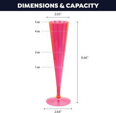20 Count Hard Plastic Twopiece 5 Oz Champagne Flutes, Neon Pink