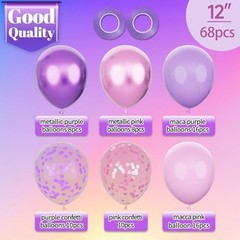 Pink and Purple Balloons, 68PCS 12 Inch Metallic Purple Pink Pink Purple