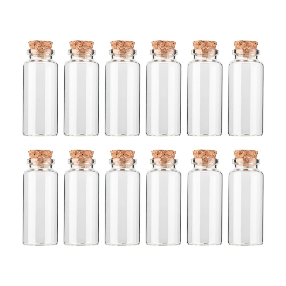 HPOPO 12PCS Mini Glass Bottle with Wood Cork Stoppers,30ml 1 Ounces, 30*70mm