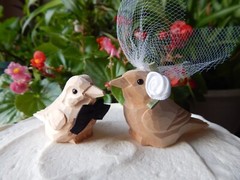 Unpainted Birds Cake Topper Bride Groom Love Wedding Engagement Wood Statue