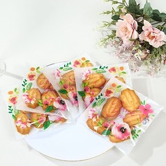 100 White Clear PVC Cookie Candy Bags With «Thank You» Floral Print Party