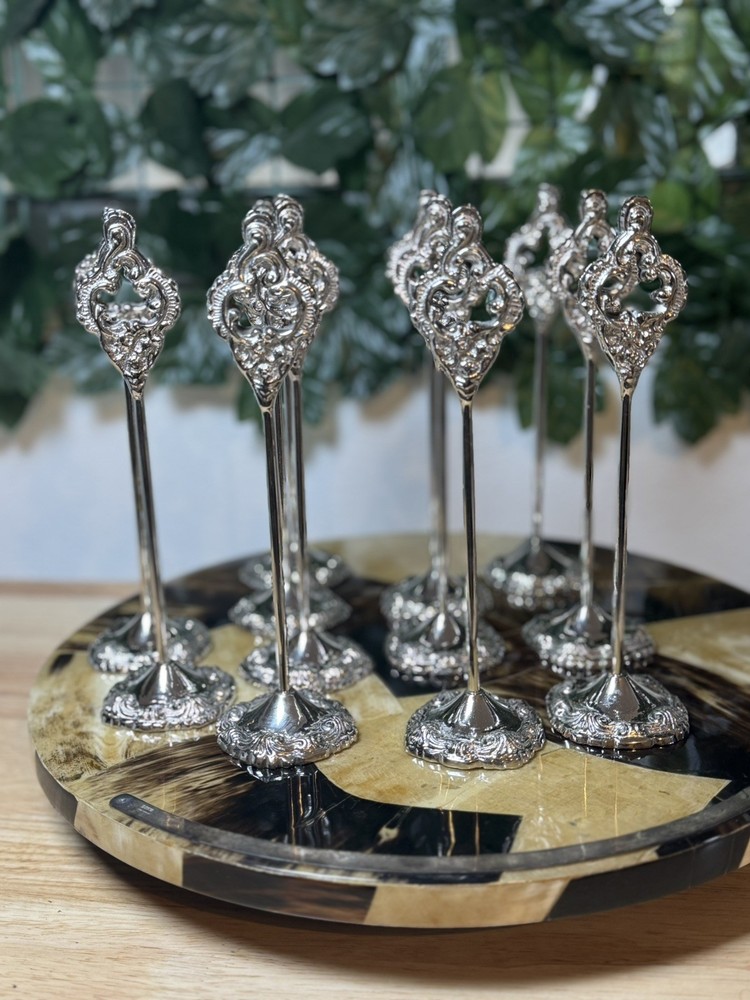 Nickel Place Card Holder 7 1/2″H Wedding Event Note Silver tone Set of 11