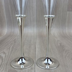 Lenox Devotion Flute Glass Pair Silver Plated 10″ Wedding Decorative w/Box READ