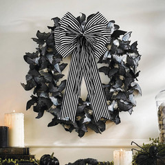 2 Pack Black White Stripe Halloween Fall Bows for Wreaths,12”x20”Black and White