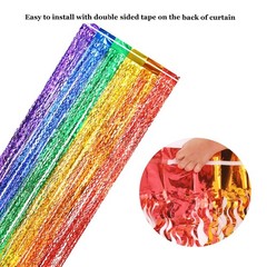 CYLMFC 3 Pack Rainbow Foil Curtains – 3.3×6.6ft Metallic Streamers Tinsel Cur…