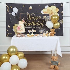 Black Gold 6×3 ft Polyester Happy Birthday Printed BACKDROP Party Decorations