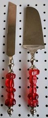 Red Art Glass Bead Handle Cake Knife Server Set Wedding Birthday Party Stainless