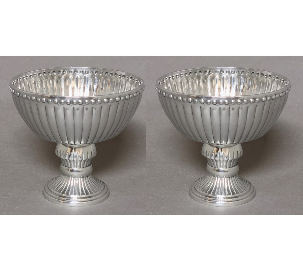 Compote Bowl 6″D 5.75″Hi Set/2 Polished Aluminum Fluted Pedestal FREE SHIPPING
