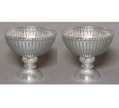 Compote Bowl 6″D 5.75″Hi Set/2 Polished Aluminum Fluted Pedestal FREE SHIPPING