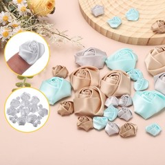 20pcs 2Size Satin Ribbon Roses 2.5cm/5cm Ribbon Rose Artificial Fabrics(Silver)