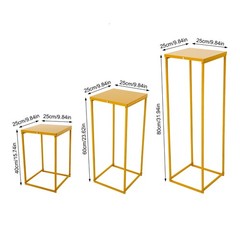 3Pcs Gold Rectangular Stands Wedding Aisle Centerpiece Decor Iron Flower Stand