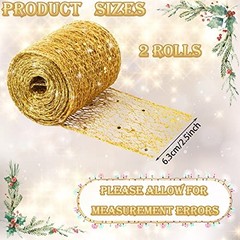 2 Rolls Gold Christmas Ribbon Glitter Mesh Wired Ribbons 2.5 Inch x 20 Yards