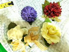 Lot of 4 Vintage Corsage Wedding Prom Gold yellow red purple Rose Corsage parts