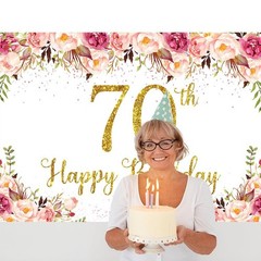 Pink Flowers Happy 70th Birthday Decorations for Women Men White Pink Floral …