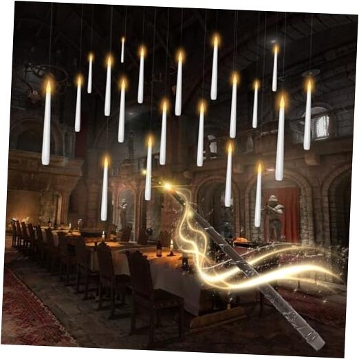 Flameless Floating Candles with Wand，20 Pcs Magic LED Hanging Taper White-20pcs
