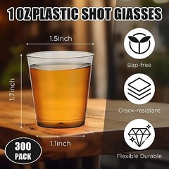 300pcs 1oz Plastic Shot Glasses – Reusable Mini Cups for Wedding, Party, Black