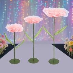 3pcs Artificial Handmade Free Standing Decoration Corn Poppy Flower Round Bases