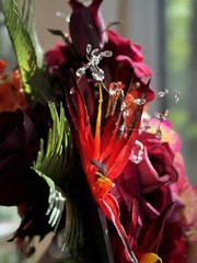 36”L Wedding Bouquet Large Cascade Real Feel Faux Flower Orchid Paradise Red