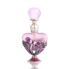 YU FENG Vintage Dragonfly Pewter and Glass Perfume Bottle 0.2 Ounces, pink