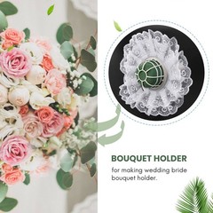 6 Wedding Bridal Bouquet Holder Handles with 6 White Lace Collar Flower2240