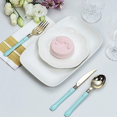 Metallic Gold Forks with Blue Handle Wedding Dinner Party Disposable Tableware
