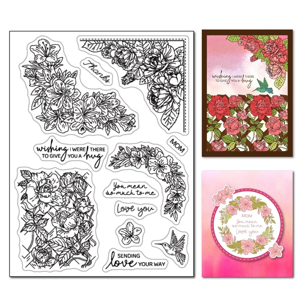 Spring Roses Flowers Clear Stamps for Card Making Cherry Floral Corner Wreath…
