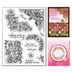 Spring Roses Flowers Clear Stamps for Card Making Cherry Floral Corner Wreath…