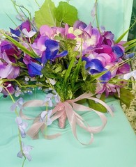 Wedding Silk Flower Hand Tied Bouquet Garden Style Purple Pink Hydrangeas 12×8