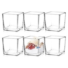 Set of 6 Square Glass Vases 3″ x3″ x 3″, Clear Flower Vases for 3inch