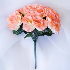 PEACH 12″ tall Velvet Roses ARTIFICIAL FLOWERS Bouquet Wedding Party Decorations